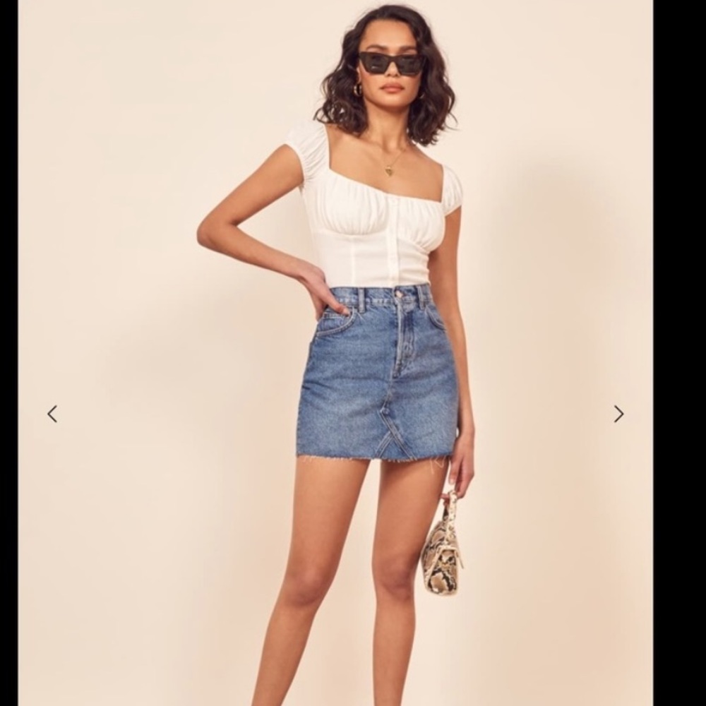 Reformation Cherry Denim Skirt